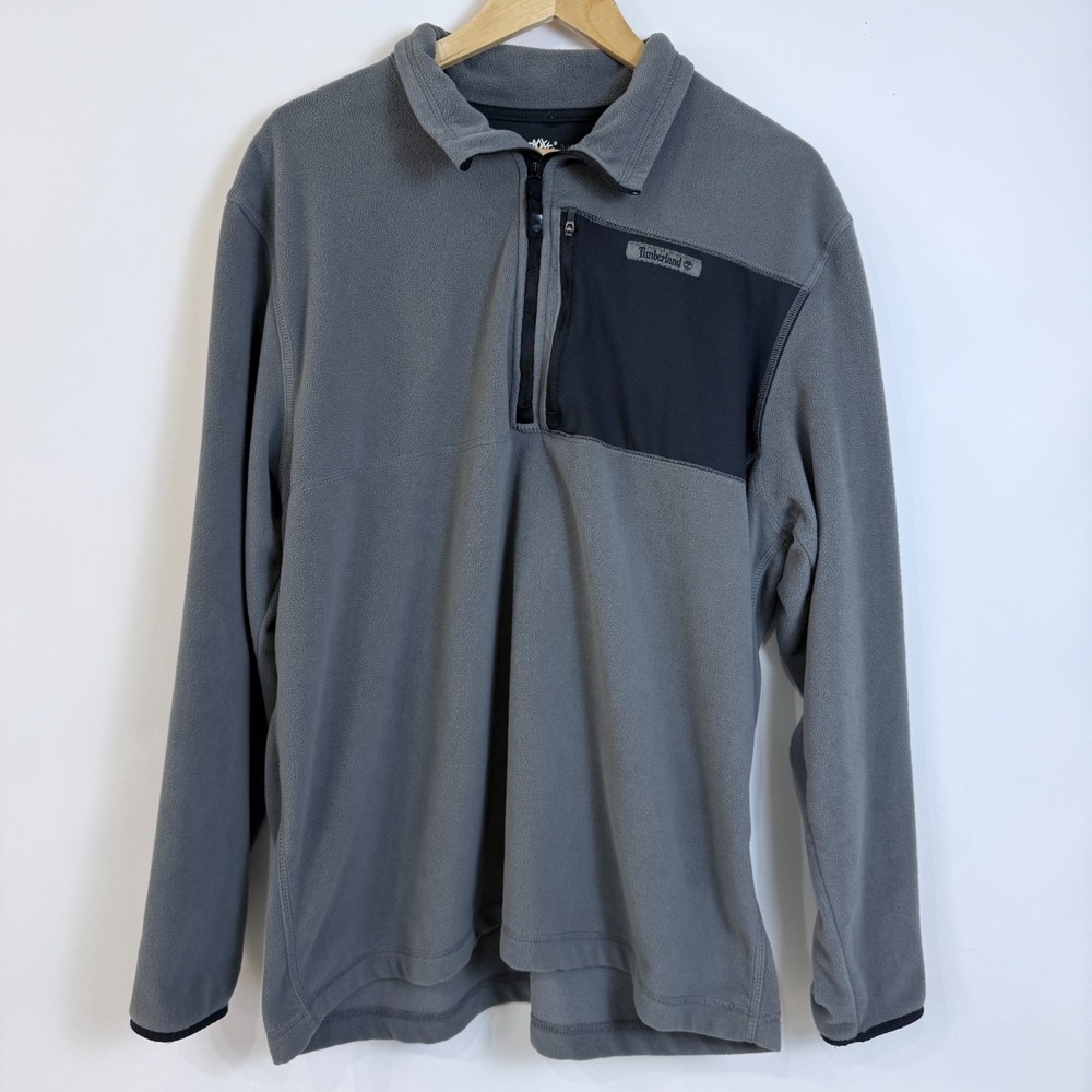 Timberland Quarter Zip Fleece‎ Pullover Sweatshirt Mens XL Gray Contrast Pocket